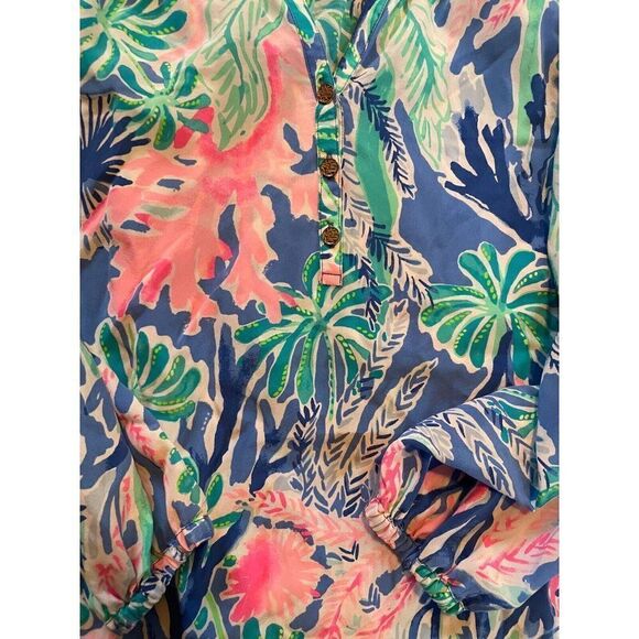 Lilly Pulitzer Blouse Womens XS Elsa Top Silk Multi Jet Stream Print - Picture 3 of 6
